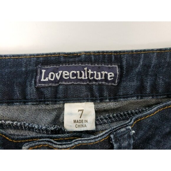 Premium Love Culture Jeans Juniors Size 7 Blue Dark Wash Denim Bling Bell Bottom - Picture 7 of 9